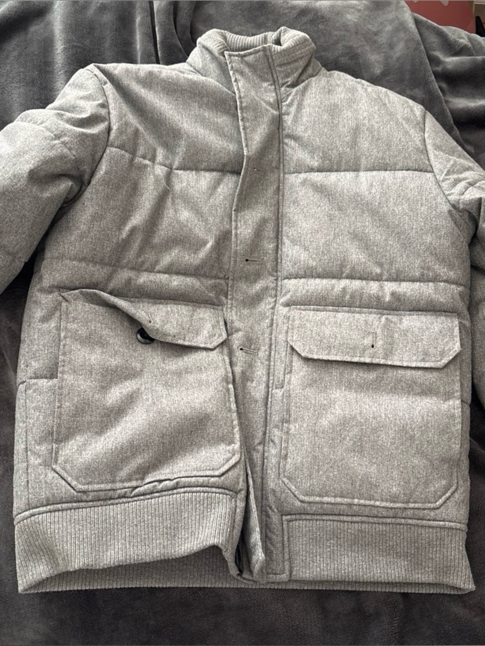 Banana Republic Factory Herringbone Puffer Jacket in Gray Heather